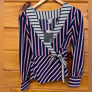Paraphrase Long Sleeve Tie Wrap Blouse S